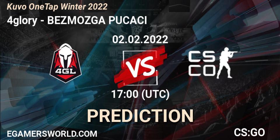 Pronósticos 4glory - BEZMOZGA PUCACI. 02.02.2022 at 17:00. Kuvo OneTap Winter 2022 - Counter-Strike (CS2)