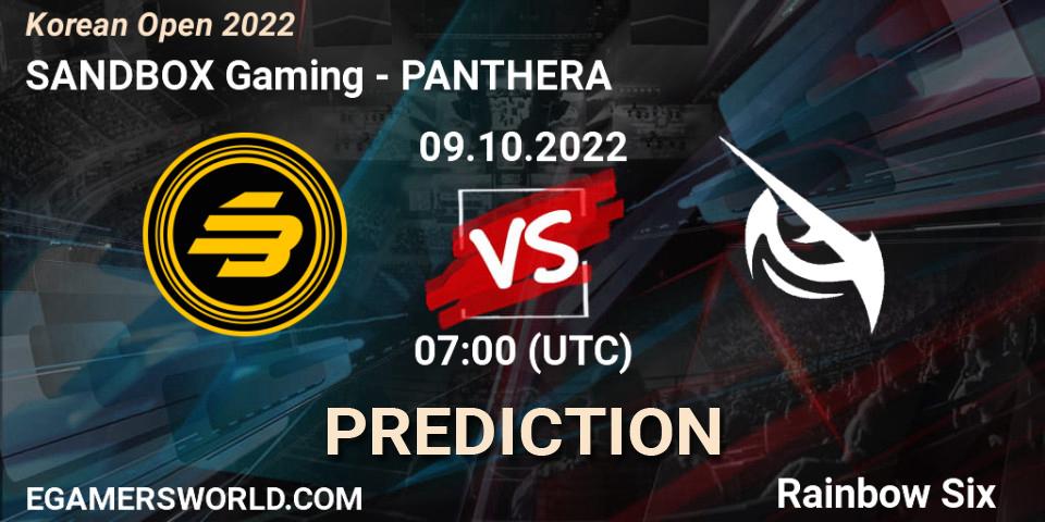 Pronósticos SANDBOX Gaming - PANTHERA. 09.10.2022 at 07:00. Korean Open 2022 - Rainbow Six