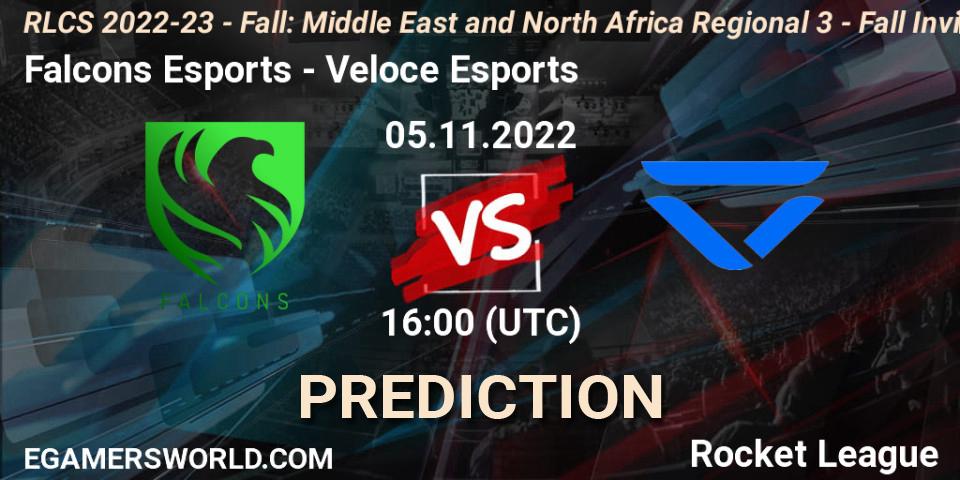 Pronósticos Falcons Esports - Veloce Esports. 05.11.22. RLCS 2022-23 - Fall: Middle East and North Africa Regional 3 - Fall Invitational - Rocket League