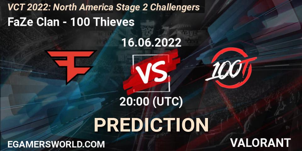 Pronósticos FaZe Clan - 100 Thieves. 16.06.2022 at 20:20. VCT 2022: North America Stage 2 Challengers - VALORANT