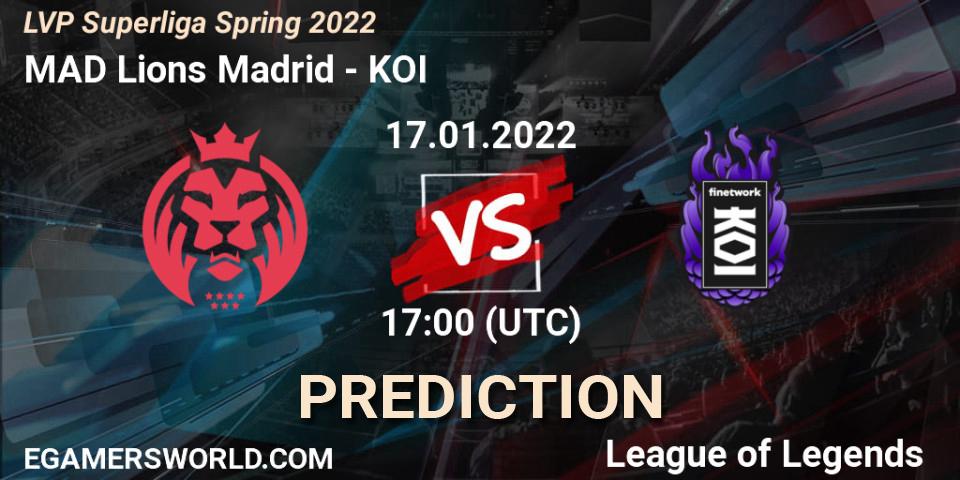 Pronósticos MAD Lions Madrid - KOI. 17.01.2022 at 17:00. LVP Superliga Spring 2022 - LoL