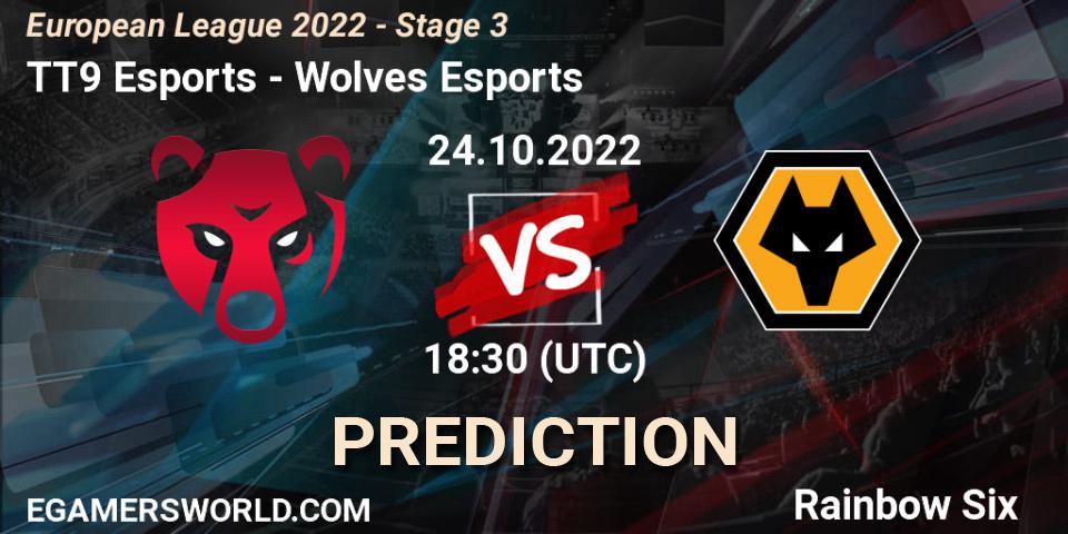 Pronósticos TT9 Esports - Wolves Esports. 24.10.2022 at 21:00. European League 2022 - Stage 3 - Rainbow Six