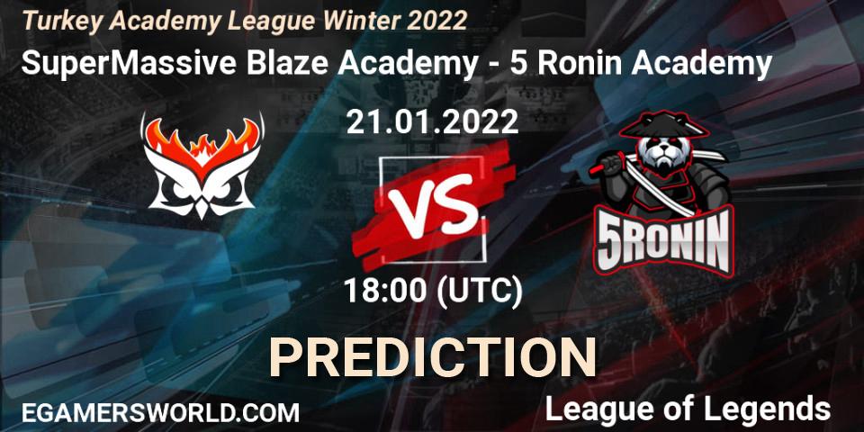 Pronósticos SuperMassive Blaze Academy - 5 Ronin Academy. 21.01.2022 at 18:00. Turkey Academy League Winter 2022 - LoL