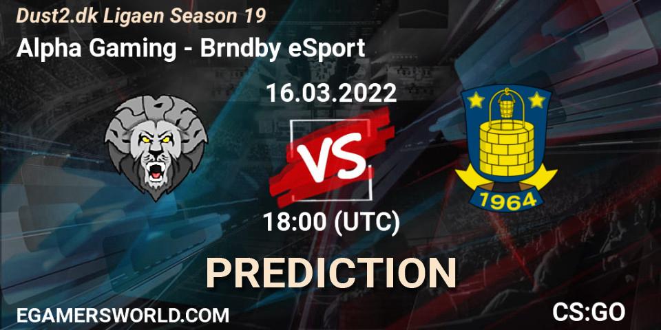 Pronósticos Alpha Gaming - Brøndby eSport. 16.03.2022 at 18:00. Dust2.dk Ligaen Season 19 - Counter-Strike (CS2)