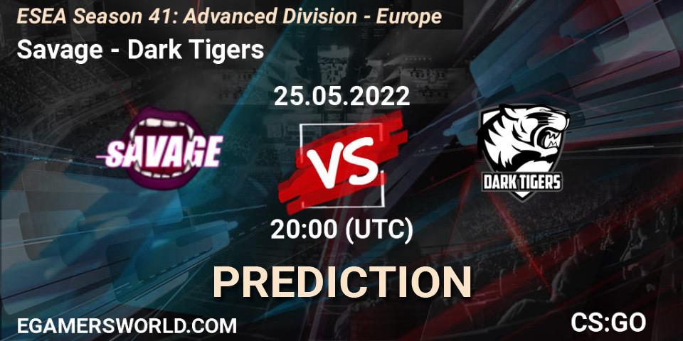Pronósticos Savage - Dark Tigers. 01.06.2022 at 18:00. ESEA Season 41: Advanced Division - Europe - Counter-Strike (CS2)
