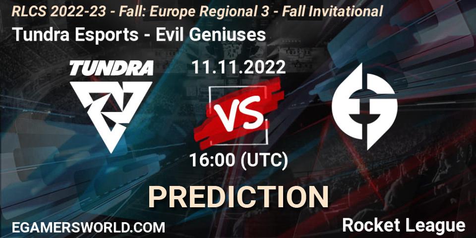 Pronósticos Tundra Esports - Evil Geniuses. 11.11.22. RLCS 2022-23 - Fall: Europe Regional 3 - Fall Invitational - Rocket League