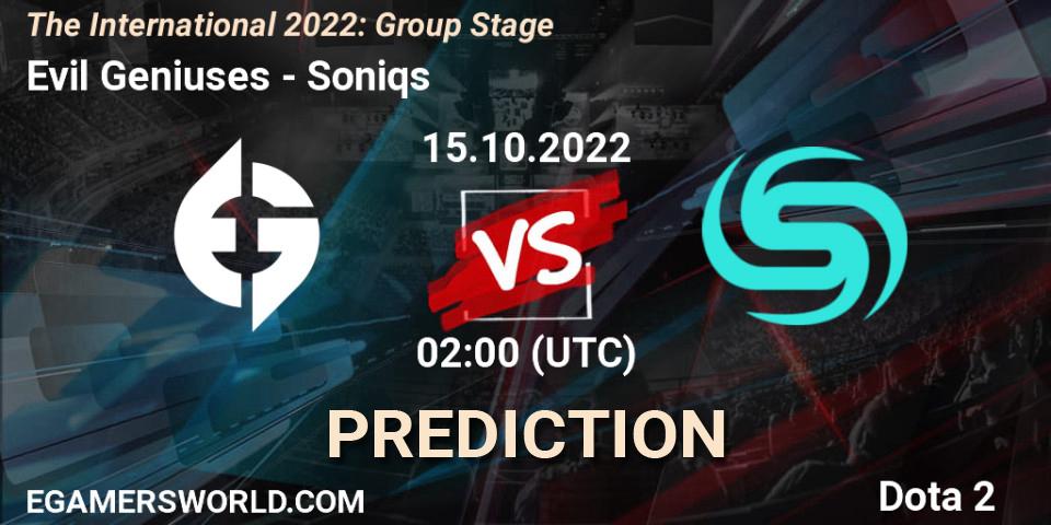 Pronósticos Evil Geniuses - Soniqs. 15.10.22. The International 2022: Group Stage - Dota 2