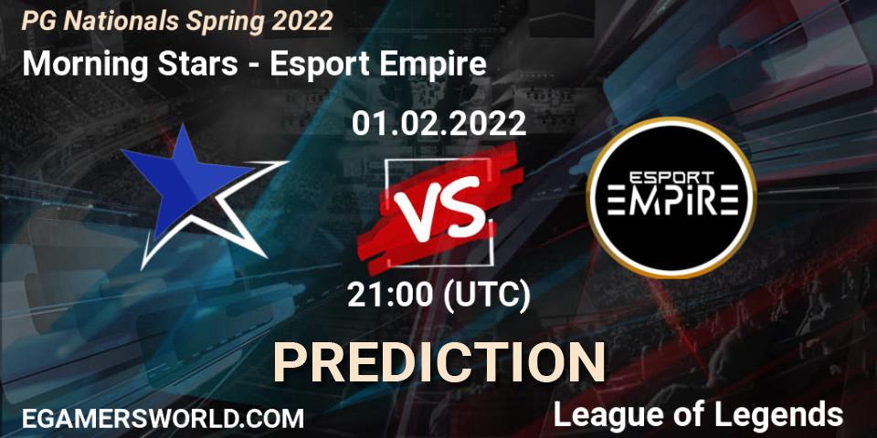 Pronósticos Morning Stars - Esport Empire. 01.02.2022 at 21:00. PG Nationals Spring 2022 - LoL