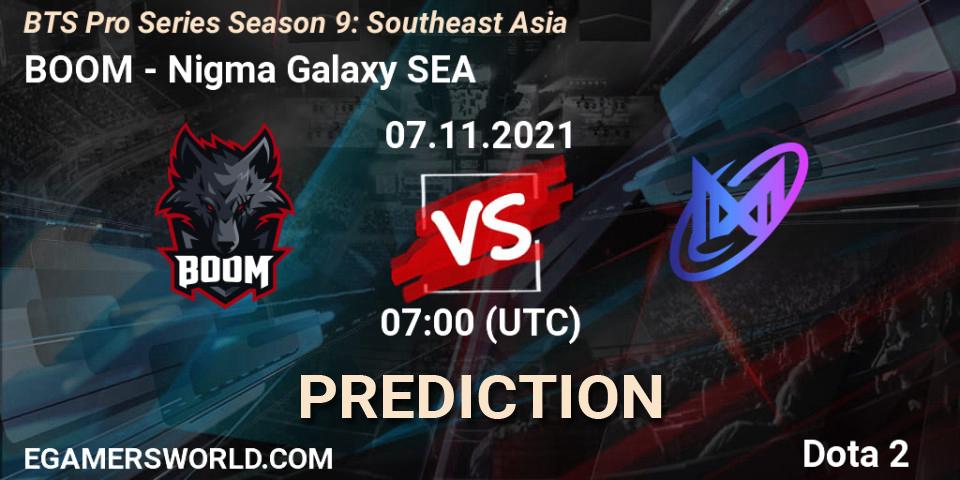 Pronósticos BOOM - Nigma Galaxy SEA. 07.11.2021 at 07:00. BTS Pro Series Season 9: Southeast Asia - Dota 2