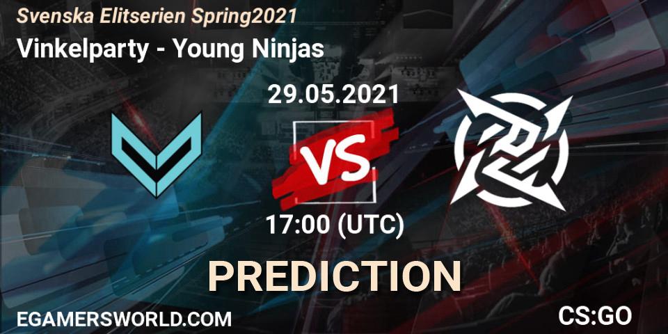 Pronósticos Vinkelparty - Young Ninjas. 29.05.2021 at 19:20. Svenska Elitserien Spring 2021 - Counter-Strike (CS2)