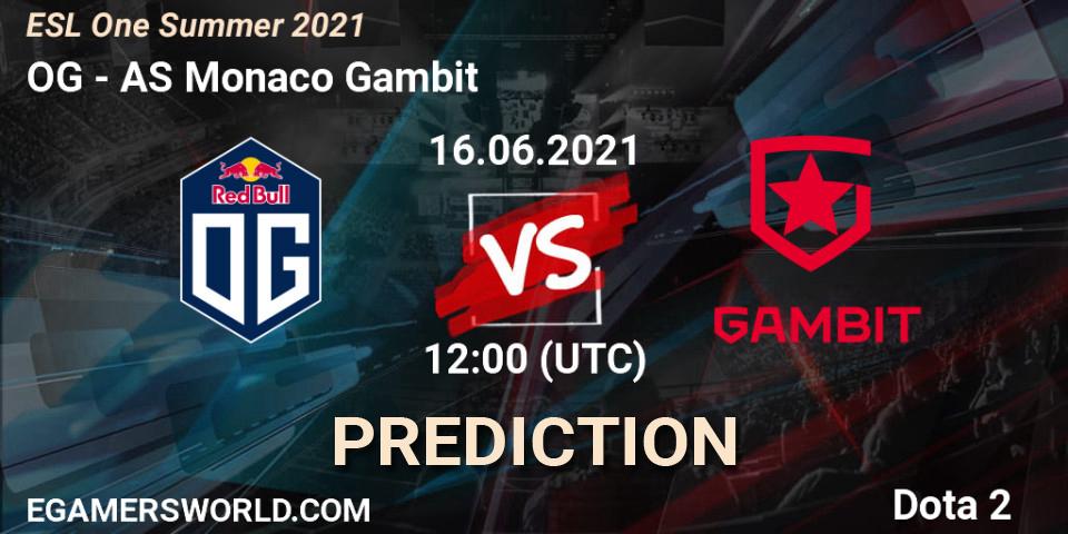 Pronósticos OG - AS Monaco Gambit. 16.06.2021 at 12:06. ESL One Summer 2021 - Dota 2