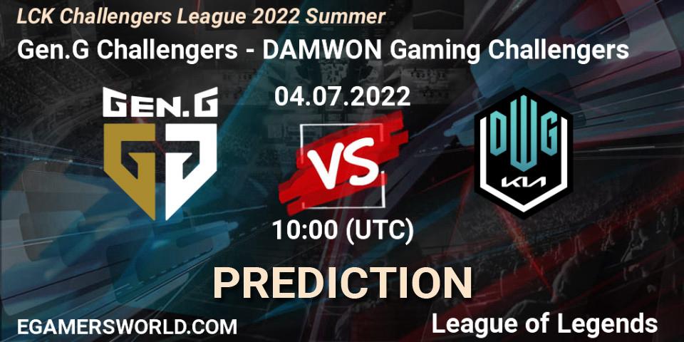 Pronósticos Gen.G Challengers - DAMWON Gaming Challengers. 04.07.2022 at 10:00. LCK Challengers League 2022 Summer - LoL