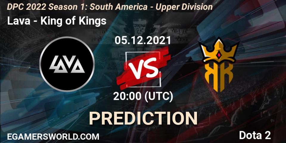 Pronósticos Lava - King of Kings. 05.12.2021 at 20:22. DPC 2022 Season 1: South America - Upper Division - Dota 2