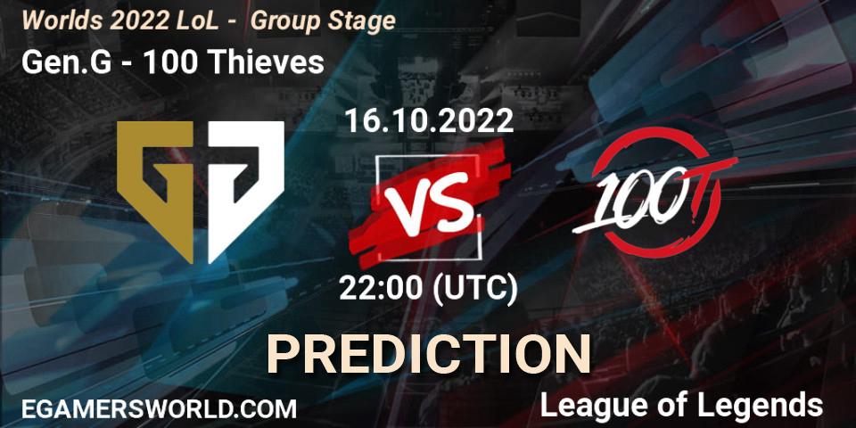 Pronósticos Gen.G - 100 Thieves. 16.10.22. Worlds 2022 LoL - Group Stage - LoL