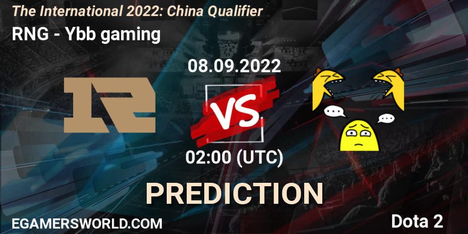 Pronósticos RNG - Ybb gaming. 08.09.2022 at 02:07. The International 2022: China Qualifier - Dota 2