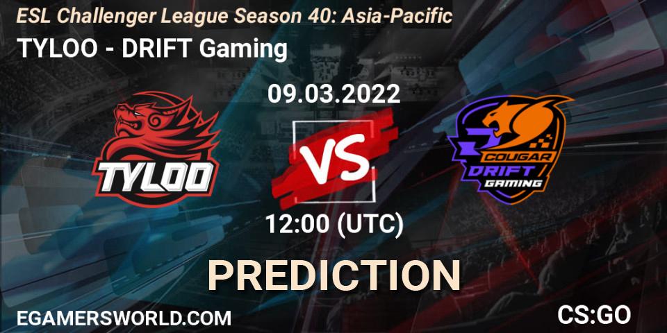 Pronósticos TYLOO - DRIFT Gaming. 09.03.2022 at 12:00. ESL Challenger League Season 40: Asia-Pacific - Counter-Strike (CS2)