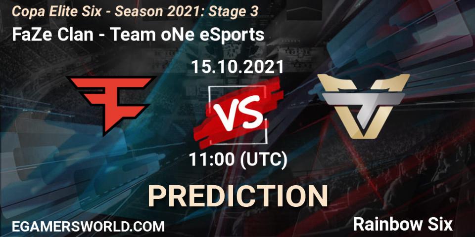 Pronósticos FaZe Clan - Team oNe eSports. 14.10.2021 at 16:00. Copa Elite Six - Season 2021: Stage 3 - Rainbow Six