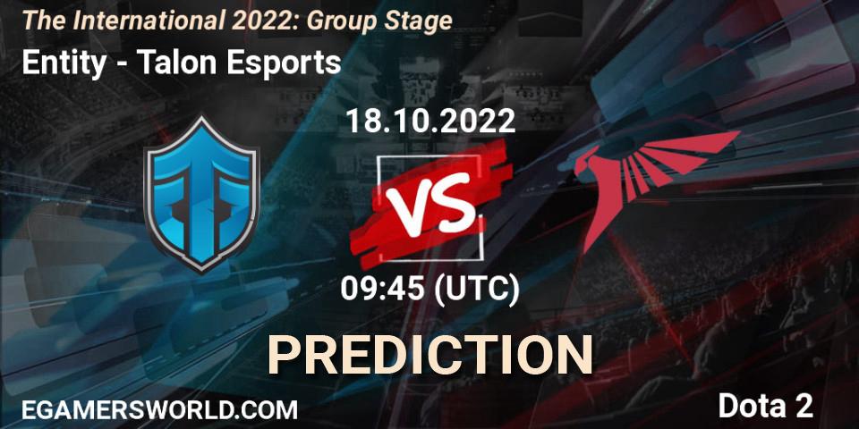 Pronósticos Entity - Talon Esports. 18.10.2022 at 09:50. The International 2022: Group Stage - Dota 2