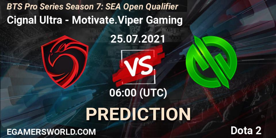 Pronósticos Cignal Ultra - Motivate.Viper Gaming. 25.07.2021 at 06:00. BTS Pro Series Season 7: SEA Open Qualifier - Dota 2