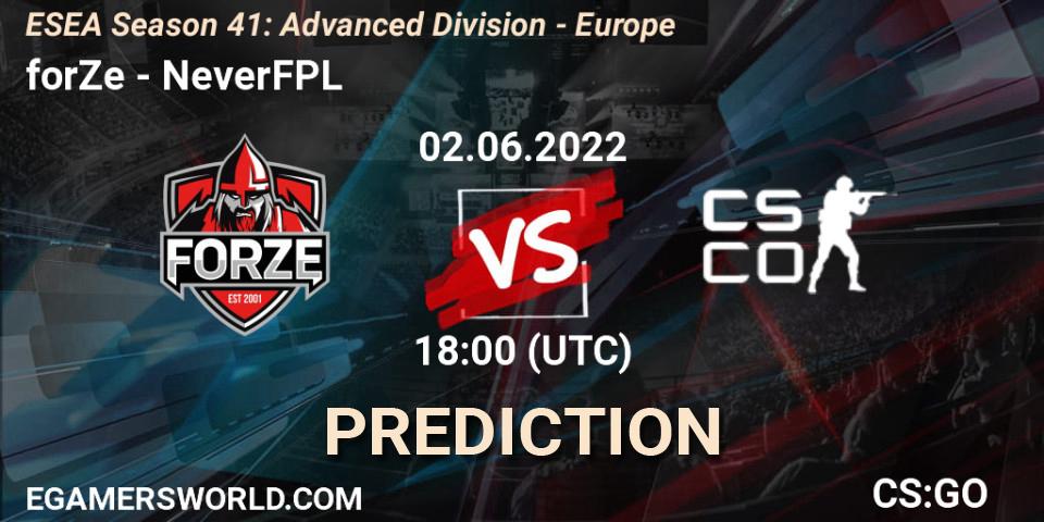 Pronósticos forZe - NeverFPL. 02.06.2022 at 18:00. ESEA Season 41: Advanced Division - Europe - Counter-Strike (CS2)