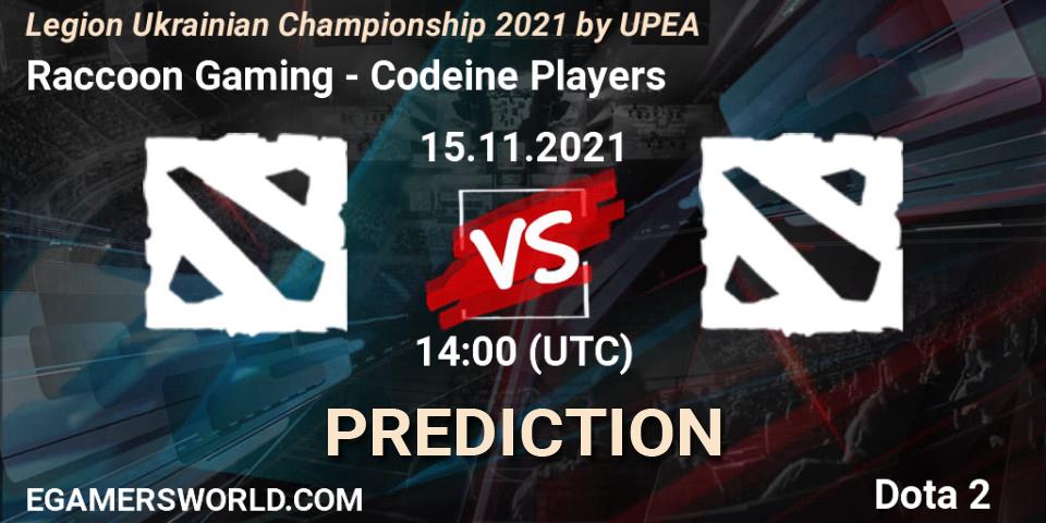 Pronósticos Raccoon Gaming - Codeine Players. 15.11.2021 at 15:08. Legion Ukrainian Championship 2021 by UPEA - Dota 2