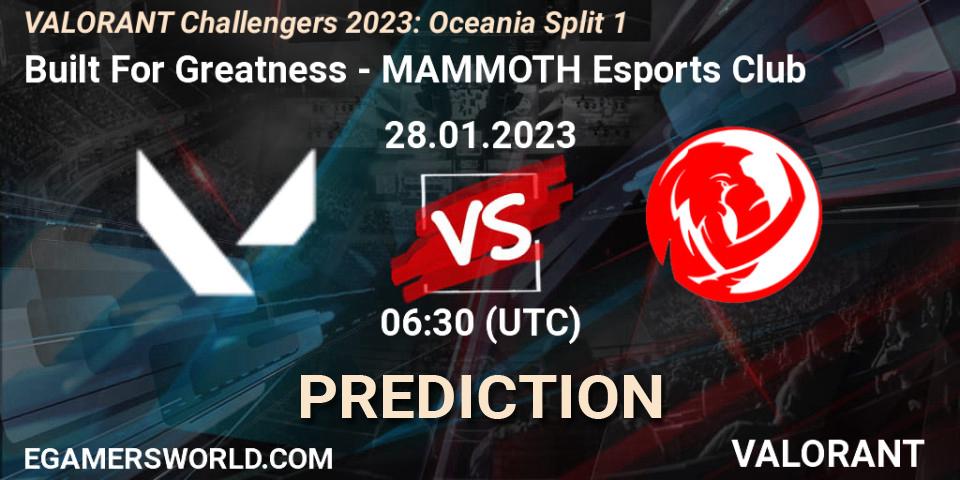 Pronósticos Built For Greatness - MAMMOTH Esports Club. 28.01.23. VALORANT Challengers 2023: Oceania Split 1 - VALORANT