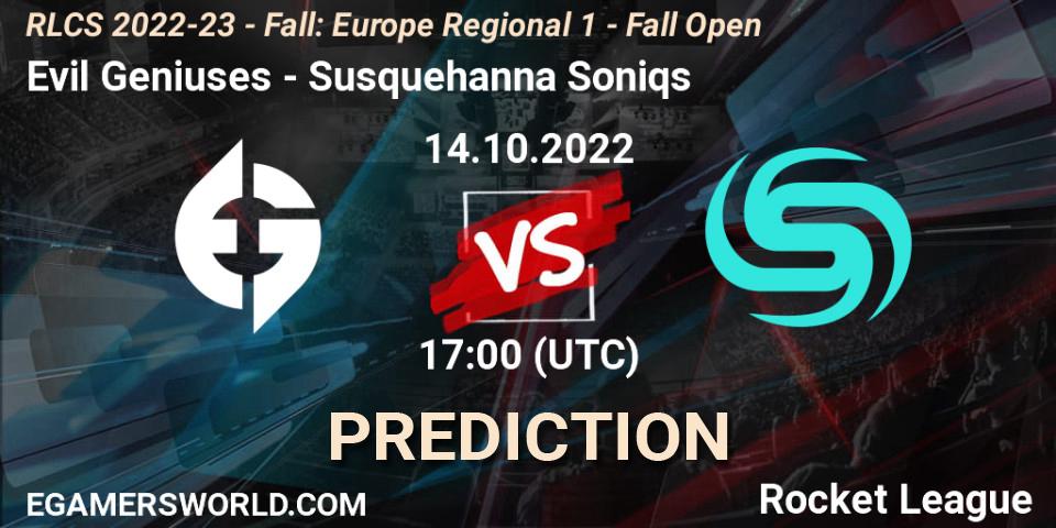 Pronósticos Evil Geniuses - Susquehanna Soniqs. 14.10.22. RLCS 2022-23 - Fall: Europe Regional 1 - Fall Open - Rocket League