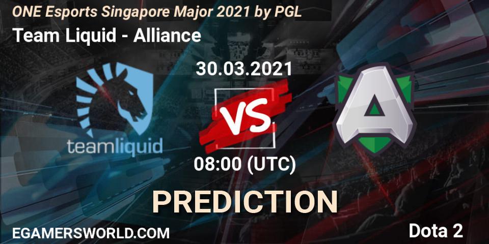 Pronósticos Team Liquid - Alliance. 30.03.2021 at 08:40. ONE Esports Singapore Major 2021 - Dota 2