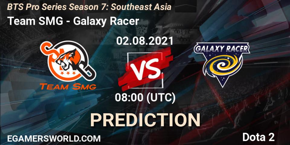 Pronósticos Team SMG - Galaxy Racer. 02.08.2021 at 08:15. BTS Pro Series Season 7: Southeast Asia - Dota 2
