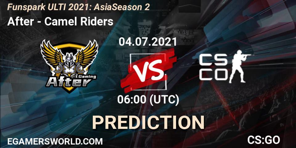 Pronósticos After - Camel Riders. 04.07.2021 at 06:00. Funspark ULTI 2021: Asia Season 2 - Counter-Strike (CS2)