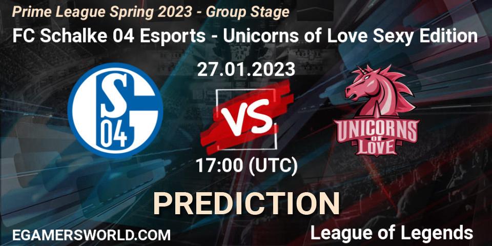 Pronósticos FC Schalke 04 Esports - Unicorns of Love Sexy Edition. 27.01.23. Prime League Spring 2023 - Group Stage - LoL