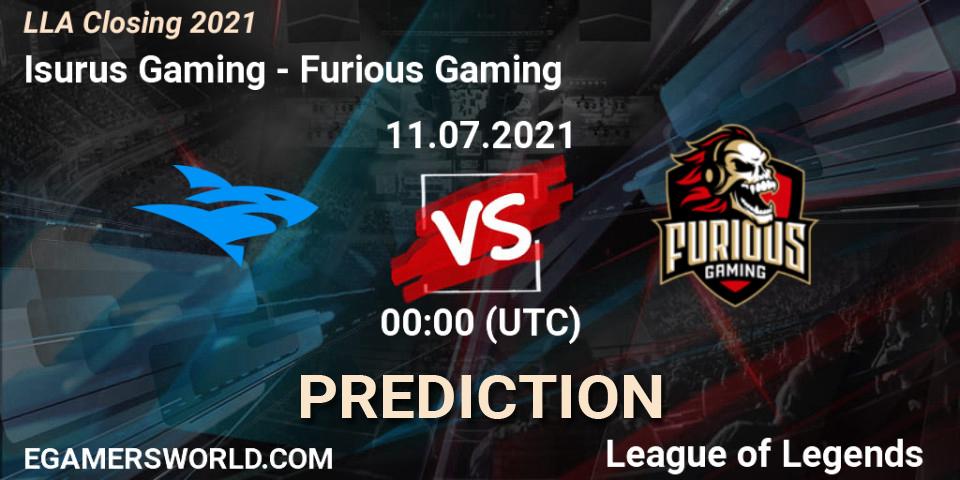 Pronósticos Isurus Gaming - Furious Gaming. 11.07.21. LLA Closing 2021 - LoL