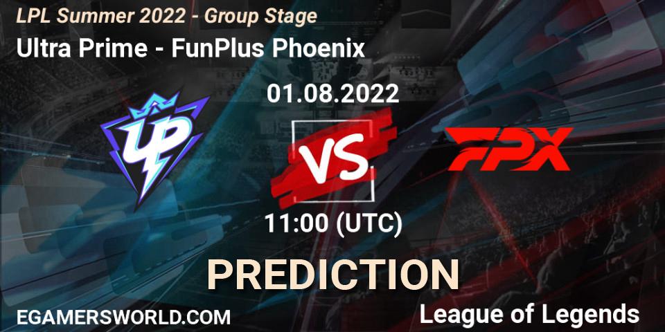 Pronósticos Ultra Prime - FunPlus Phoenix. 01.08.2022 at 11:00. LPL Summer 2022 - Group Stage - LoL