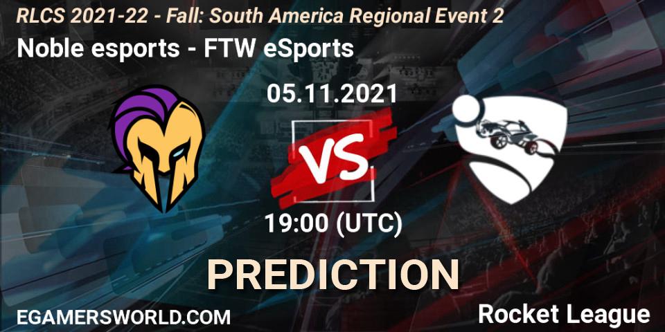 Pronósticos Noble esports - FTW eSports. 05.11.2021 at 19:00. RLCS 2021-22 - Fall: South America Regional Event 2 - Rocket League