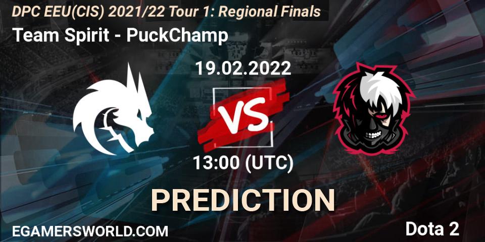 Pronósticos Team Spirit - PuckChamp. 19.02.2022 at 13:01. DPC EEU(CIS) 2021/22 Tour 1: Regional Finals - Dota 2