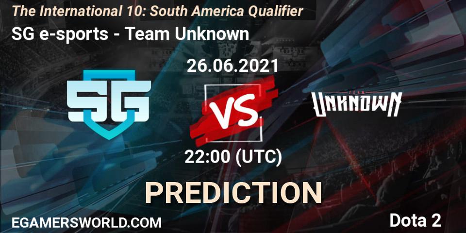 Pronósticos SG e-sports - Team Unknown. 26.06.21. The International 10: South America Qualifier - Dota 2