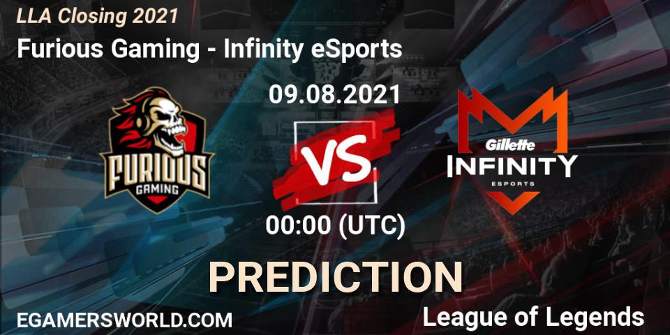 Pronósticos Furious Gaming - Infinity eSports. 09.08.2021 at 00:00. LLA Closing 2021 - LoL