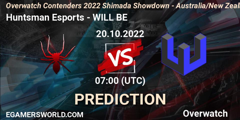 Pronósticos Huntsman Esports - WILL BE. 20.10.2022 at 07:00. Overwatch Contenders 2022 Shimada Showdown - Australia/New Zealand - October - Overwatch