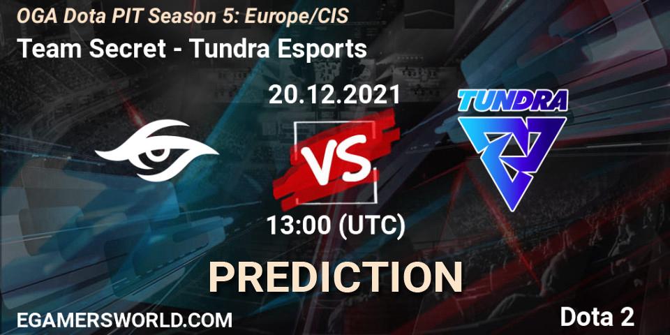 Pronósticos Team Secret - Tundra Esports. 20.12.2021 at 13:00. OGA Dota PIT Season 5: Europe/CIS - Dota 2