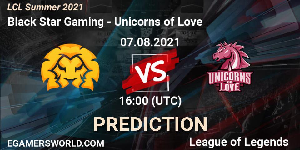 Pronósticos Black Star Gaming - Unicorns of Love. 07.08.2021 at 16:00. LCL Summer 2021 - LoL