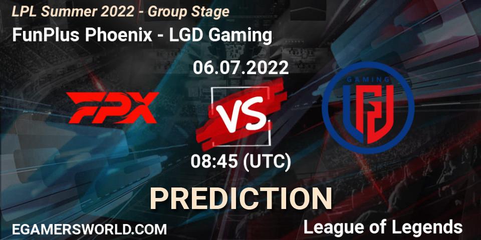 Pronósticos FunPlus Phoenix - LGD Gaming. 06.07.22. LPL Summer 2022 - Group Stage - LoL