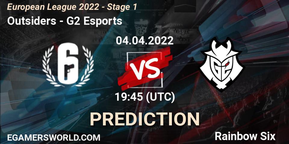 Pronósticos Outsiders - G2 Esports. 04.04.2022 at 19:45. European League 2022 - Stage 1 - Rainbow Six