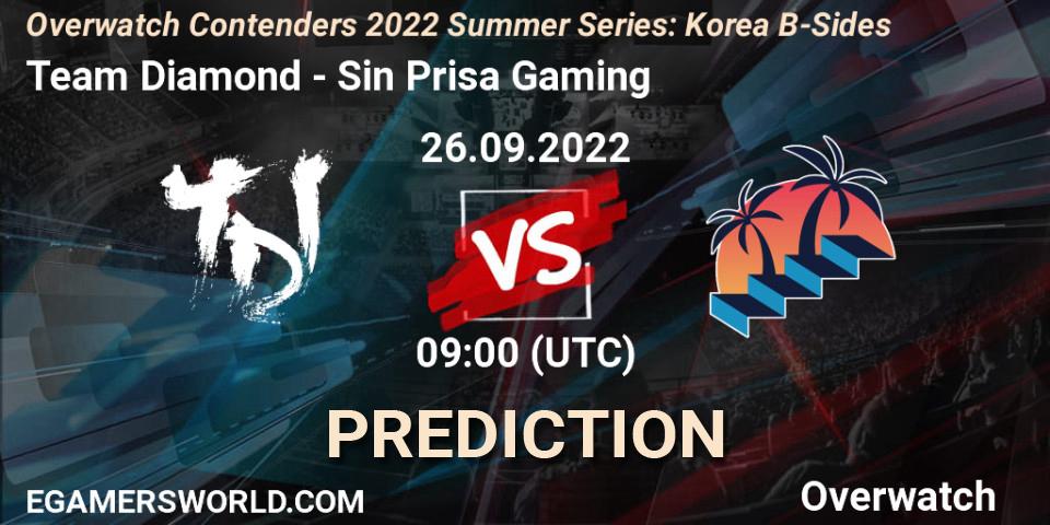 Pronósticos Team Diamond - Sin Prisa Gaming. 26.09.2022 at 09:00. Overwatch Contenders 2022 Summer Series: Korea B-Sides - Overwatch