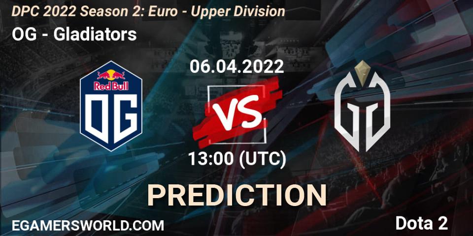 Pronósticos OG - Gladiators. 06.04.2022 at 12:55. DPC 2021/2022 Tour 2 (Season 2): WEU (Euro) Divison I (Upper) - DreamLeague Season 17 - Dota 2