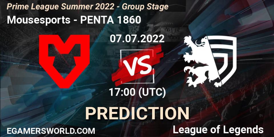 Pronósticos Mousesports - PENTA 1860. 07.07.22. Prime League Summer 2022 - Group Stage - LoL