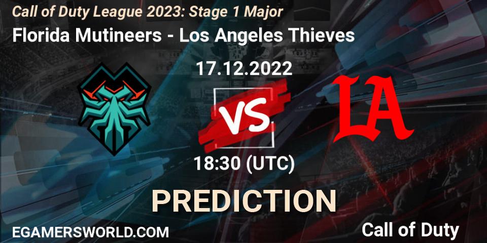 Pronósticos Florida Mutineers - Los Angeles Thieves. 17.12.2022 at 18:30. Call of Duty League 2023: Stage 1 Major - Call of Duty