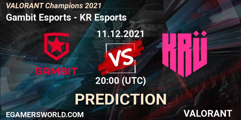 Pronósticos Gambit Esports - KRÜ Esports. 11.12.2021 at 20:00. VALORANT Champions 2021 - VALORANT