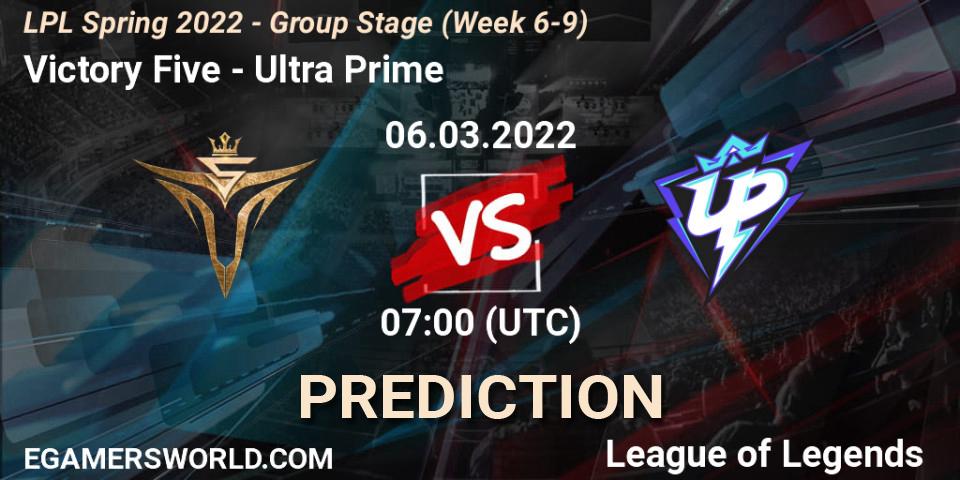 Pronósticos Victory Five - Ultra Prime. 06.03.2022 at 07:00. LPL Spring 2022 - Group Stage (Week 6-9) - LoL