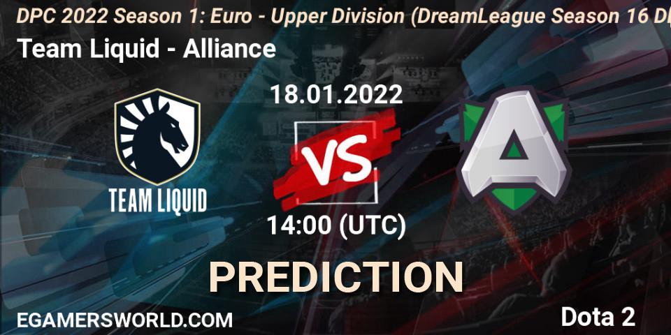 Pronósticos Team Liquid - Alliance. 18.01.22. DPC 2022 Season 1: Euro - Upper Division (DreamLeague Season 16 DPC WEU) - Dota 2