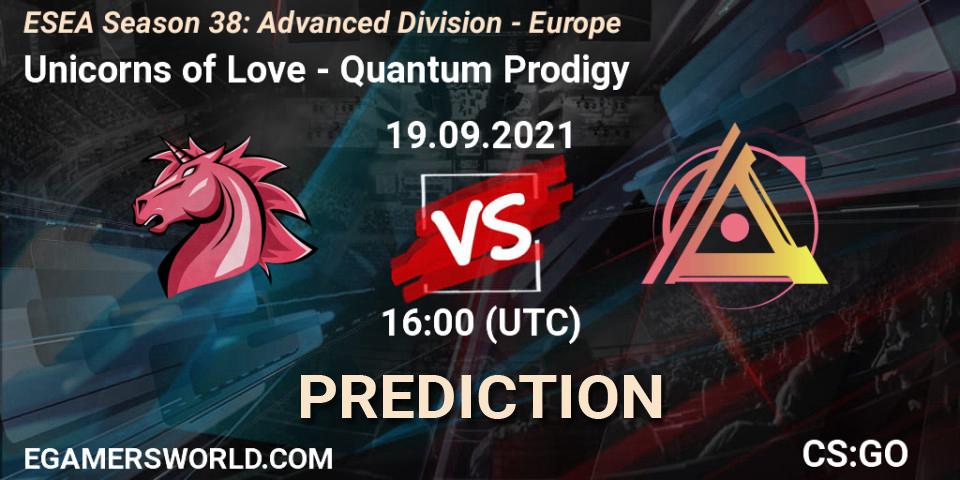 Pronósticos Unicorns of Love - Quantum Prodigy. 19.09.2021 at 16:00. ESEA Season 38: Advanced Division - Europe - Counter-Strike (CS2)